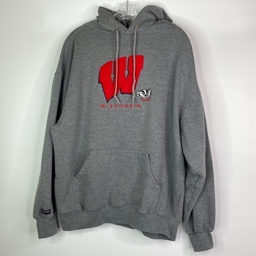 Jansport Gray Hooded UW Wisconsin Badgers Sweatshirt Size XL